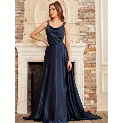 AerbaDress Elegant Satin Evening Prom Dresses Slit Straps Bridesmaid Dress