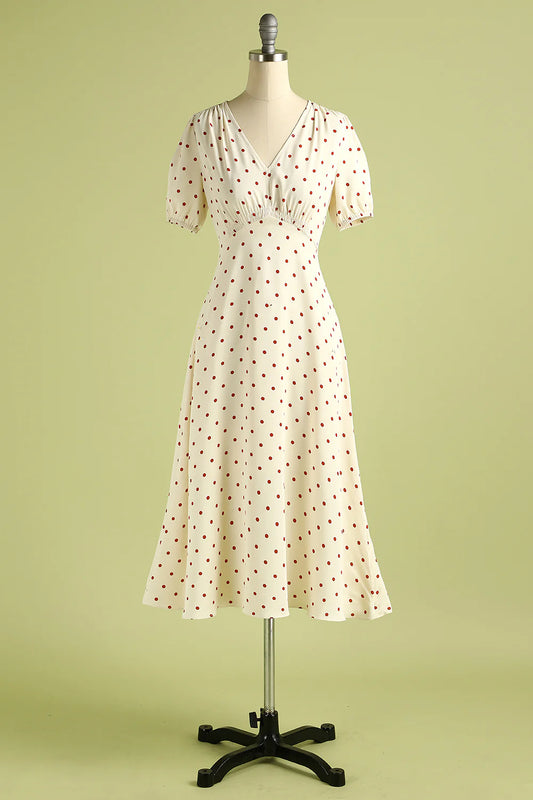 AerbaDress 1950s Polka Dots Ivory Vintage Dress