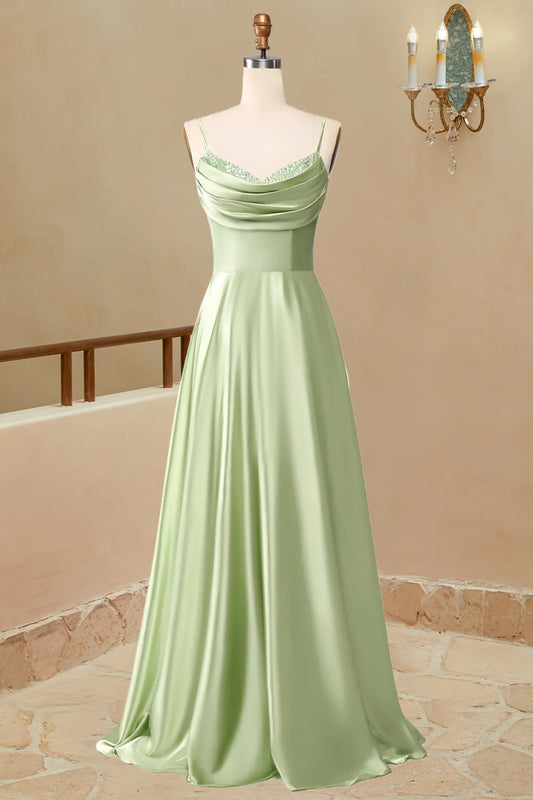 AerbaDress A-Line Prom Dresses Long Simple Satin Sleeveless Evening Dress