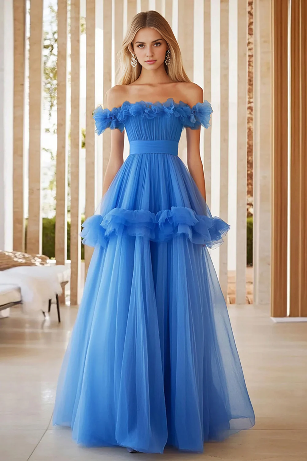 AERBA DRESS Formal Wear Dresses Fashion A Line Off The Shoulder Tulle Ruffles Atmosphere Long Prom Dress