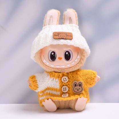 Handmade Labubu Outfit set rabbit button sweater teddy bear hat two-piece set (not including dolls)