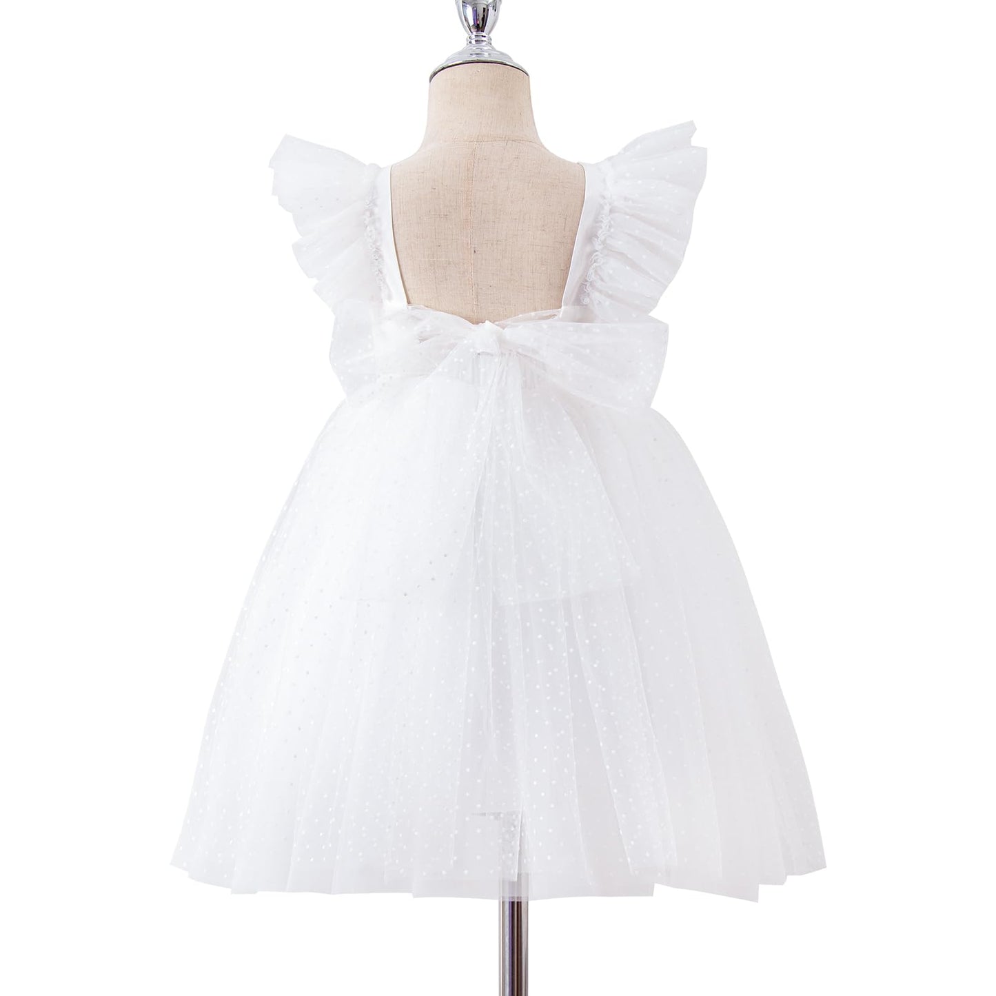 AERBA DRESS Wedding Flower Girl Dresses  A-Line Square Neck Round Dot Tulle Ruffled Sleeve Toddler Girls Vintage Party Dress