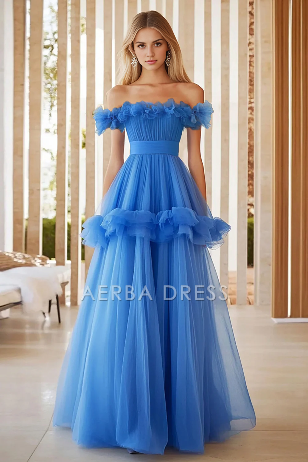 AERBA DRESS Formal Wear Dresses Fashion A Line Off The Shoulder Tulle Ruffles Atmosphere Long Prom Dress