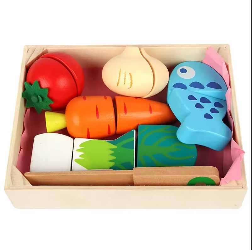 Aerba Children's Toys Wooden Simulation Kitchen Toy Montessori Pretend Play House Series Cut Fruit Desserts Children Cut Vegetables Educational Toys