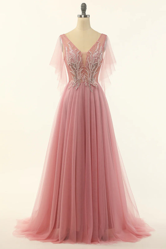 AerbaDress Blush Beading Tulle A-line Prom Dress