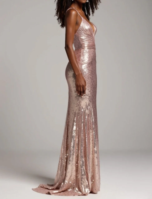 AERBA DRESS Formal Wear Dresses Sparkly Sheath Deep V Neck Spaghetti Strap Backless Long With Sequins Prom Dress