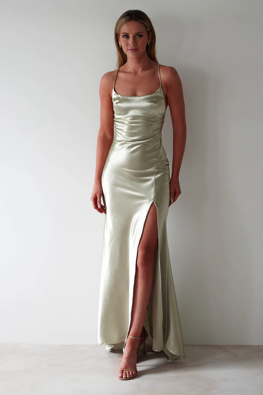 AERBA DRESS Prom Dress Figure Slimming Slip Dress Straight Neckline Low Back Adjustable Tie Straps Elegant Simple Formal Wear Dresses