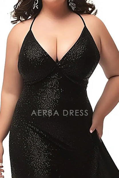AERBA DRESS Formal Wear Dresses Simple Charming Halter Sheath Plus Size Long Sparkle Prom Dress