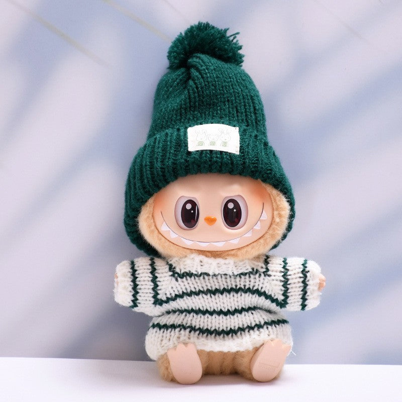 Handmade Labubu set can be paired with Labubu V1 Macaron and V2 seat green striped sweater hat set (excluding dolls)