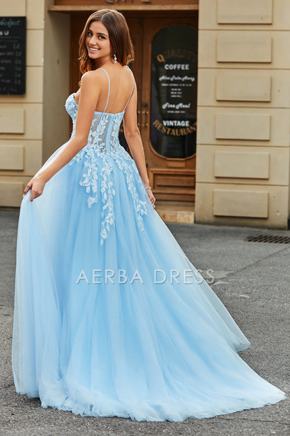 AERBA DRESS Formal Wear Dresses Tulle A-Line Spaghetti Straps Corset With Appliques Side Fork Long Romantic Prom Dress