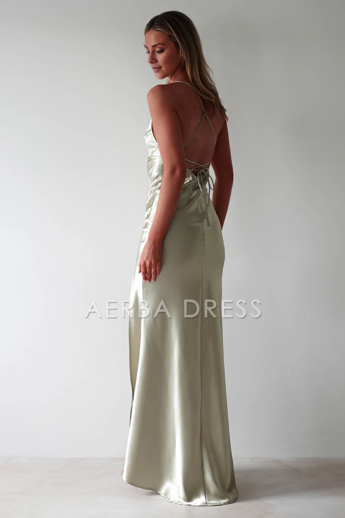 AERBA DRESS Prom Dress Figure Slimming Slip Dress Straight Neckline Low Back Adjustable Tie Straps Elegant Simple Formal Wear Dresses