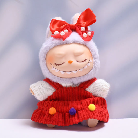 Handmade Labubu set can be paired with Labubu V1 Macaron and V2 seated bow tie skirt white sweater set (excluding dolls)