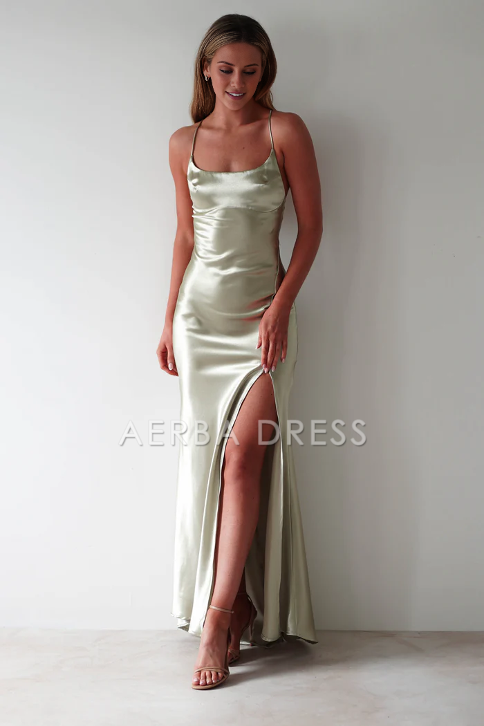 AERBA DRESS Prom Dress Figure Slimming Slip Dress Straight Neckline Low Back Adjustable Tie Straps Elegant Simple Formal Wear Dresses