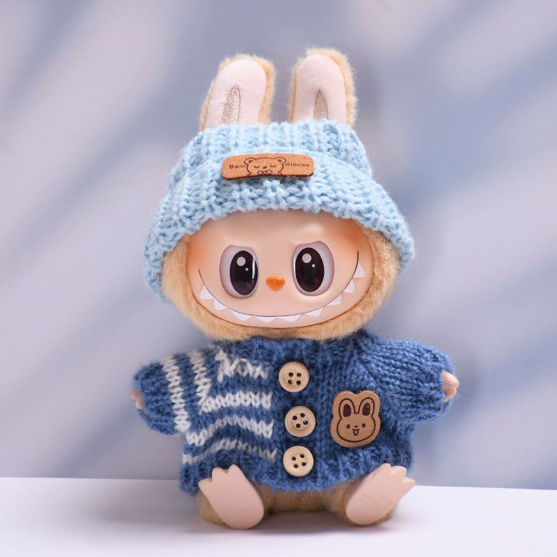 Handmade Labubu Outfit set rabbit button sweater teddy bear hat two-piece set (not including dolls)
