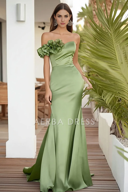 AERBA DRESS Formal Wear Dresses Mermaid One Shoulder Ruched Exquisite Satin Long Prom Dress