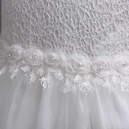 AERBA DRESS Wedding Flower Girl Dresses Lace Applique Dimensional Floral Pearl Embellished Children Evening Dress