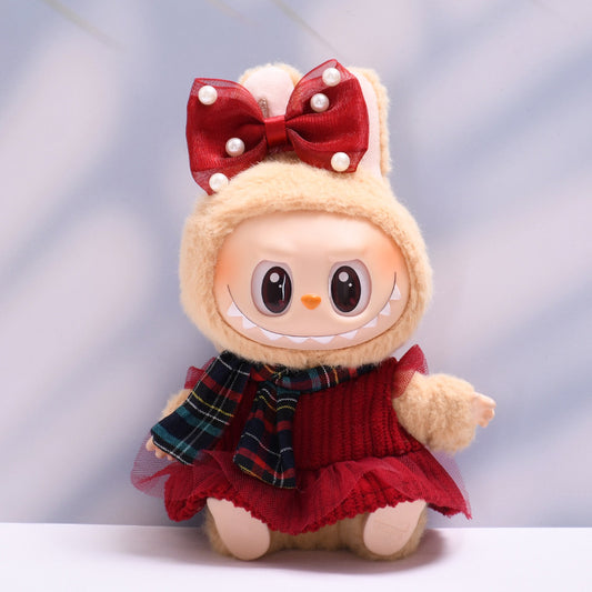 Handmade Labubu Outfit Can fit Labubu V1 Macaron and V2 Have a Seat seat bow skirt plaid scarf set (not including dolls)