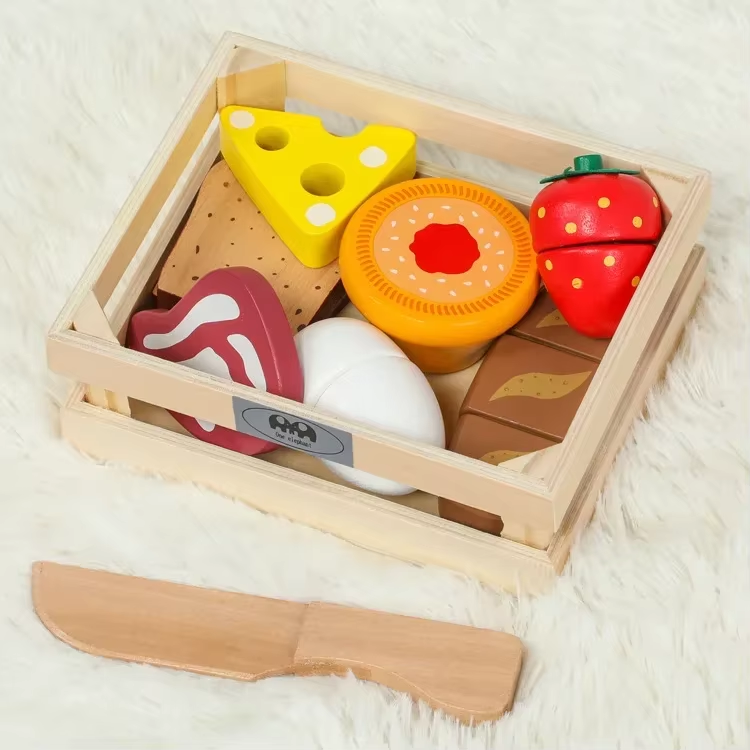 Aerba Children's Toys Wooden Simulation Kitchen Toy Montessori Pretend Play House Series Cut Fruit Desserts Children Cut Vegetables Educational Toys