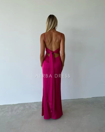 AERBA DRESS Prom Dress Satin Sheath Spaghetti Strap Sleeveless Backless Charming Exquisite Formal Wear Dresses