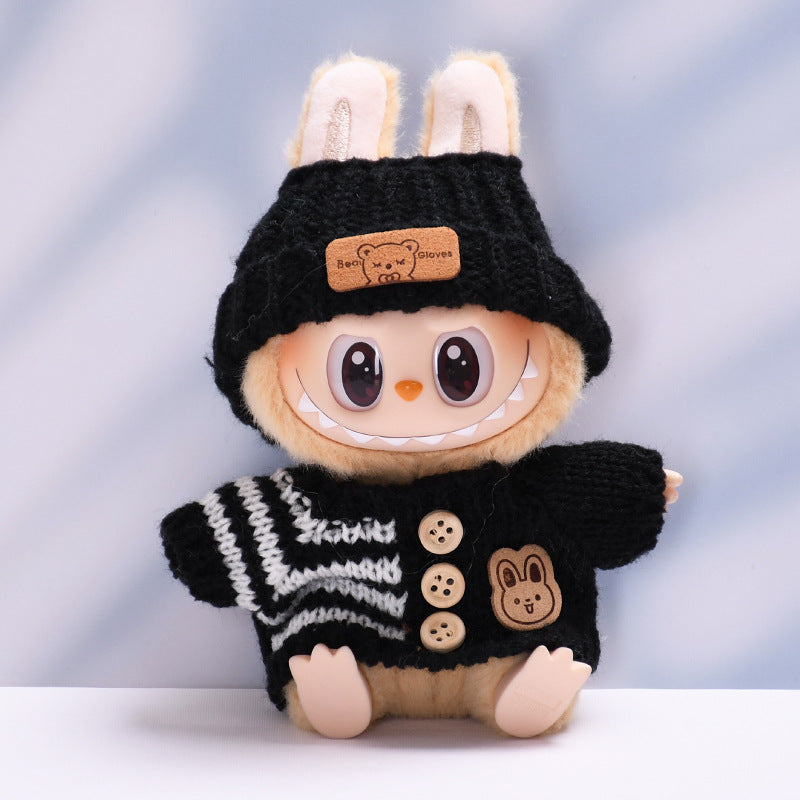 Handmade Labubu Outfit set rabbit button sweater teddy bear hat two-piece set (not including dolls)