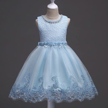 AERBA DRESS Wedding Flower Girl Dresses Lace Applique Dimensional Floral Pearl Embellished Children Evening Dress