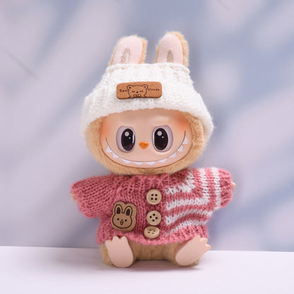 Handmade Labubu Outfit set rabbit button sweater teddy bear hat two-piece set (not including dolls)