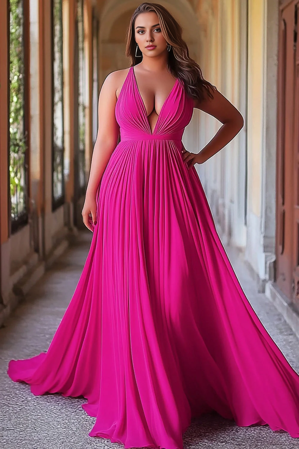 AERBA DRESS Formal Wear Dresses A Line Deep V-Neck Pleated Sexy Charming Long Prom Dress