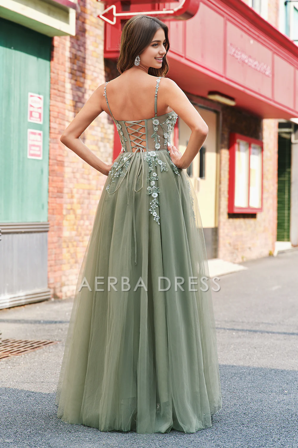 AERBA DRESS Formal Wear Dresses Gorgeous Floral Corset Spaghetti Strap Backless Tulle Long With Lace Exquisite Prom Dress