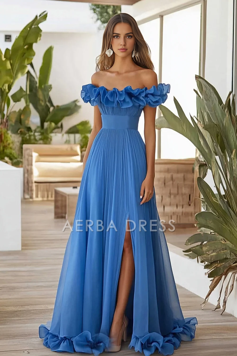 AERBA DRESS Formal Wear Dresses A Line Off The Shoulder Pleated Unique Long With Slit Fashion Prom Dress