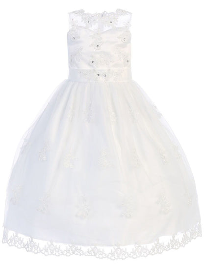 AERBA DRESS Wedding Flower Girl Dresses Sleeveless Sweetheart Illusion Neckline Lace Applique Organza Communion Dress