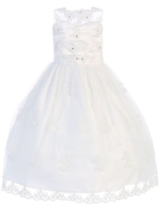AERBA DRESS Wedding Flower Girl Dresses Sleeveless Sweetheart Illusion Neckline Lace Applique Organza Communion Dress