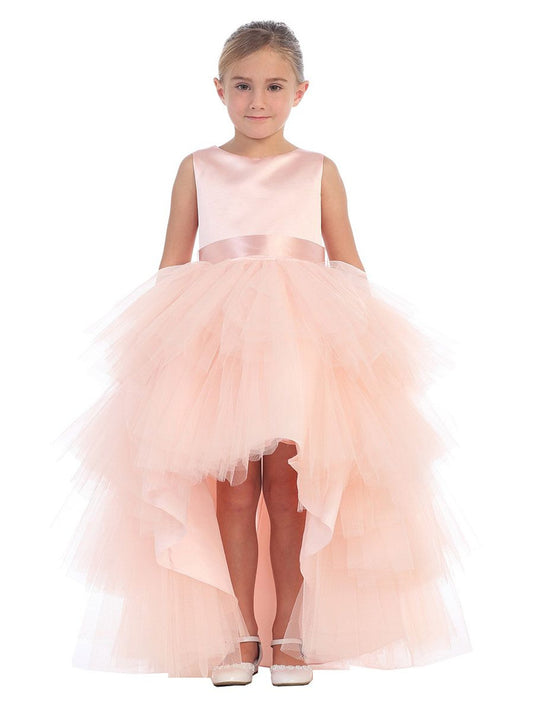 AERBA DRESS Wedding Flower Girl Dresses Sleeveless Satin Bodice Multi Tier High Low Ruffled Tulle Skirt Princess Dress