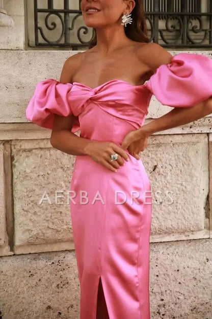 AERBA DRESS Prom Dress Off The Shoulder Mermaid Sheath Puff Sleeve Side Fork Long Elegant Formal Wear Dresses