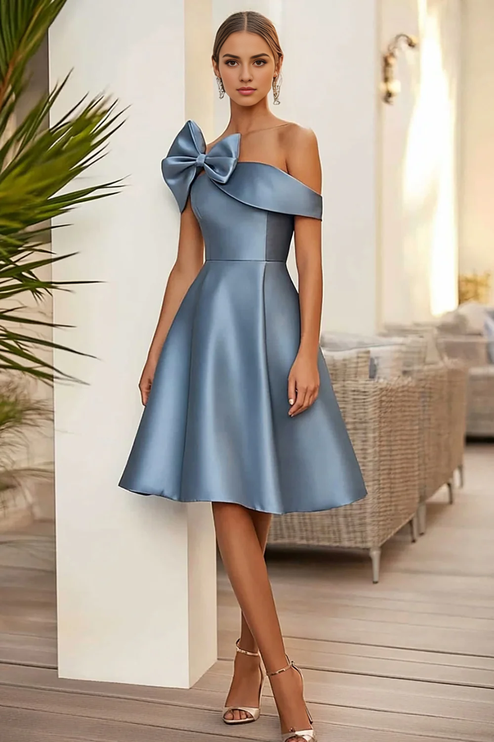 AERBA DRESS Formal Wear Dresses  A Line Stain Knee-Length With Bow Exquisite Prom Dress