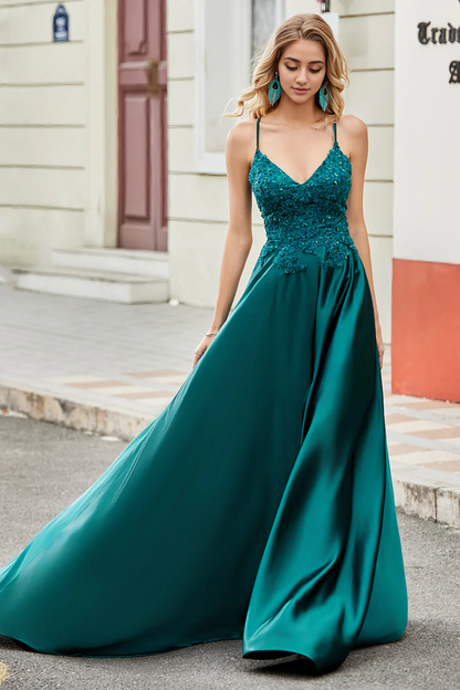 AERBA DRESS Formal Wear Dresses Exquisite A Line Spaghetti Straps Backless Long With Appliques Side Fork Prom Dress