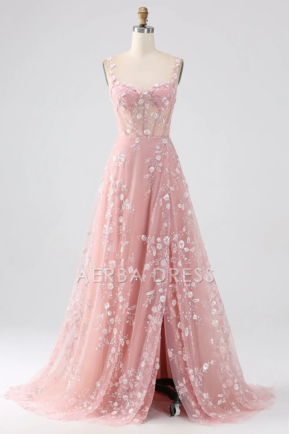 AERBA DRESS Formal Wear Dresses Exquisite A Line Spaghetti Straps Romantic Floral Corset Long With Slit Prom Dress