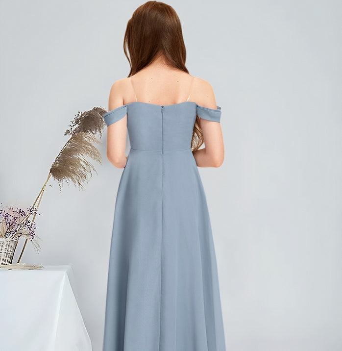 Girls' Formal Dress Fashion A-line Off the Shoulder Flowy Floor-Length Chiffon Wedding Communion Dress Hot Sale Junior Bridesmaid Dress