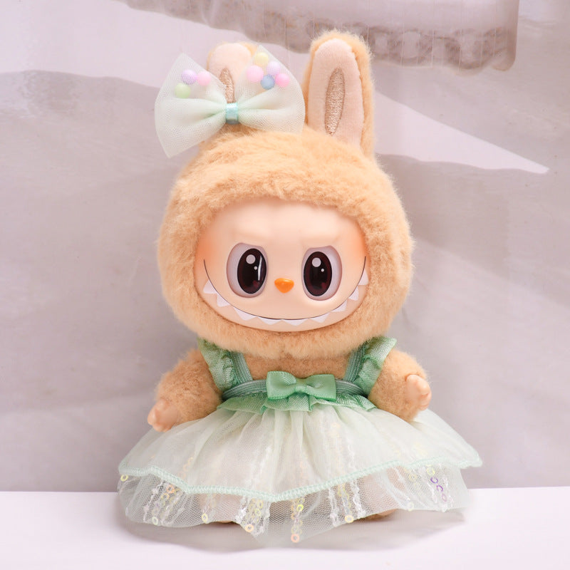 Handmade Labubu sets can be paired with Labubu V1 Macaron and V2 seat vinyl blind box pendants Labubu seating party clothes sequins yarn skirts and cute ragcloth (excluding dolls)