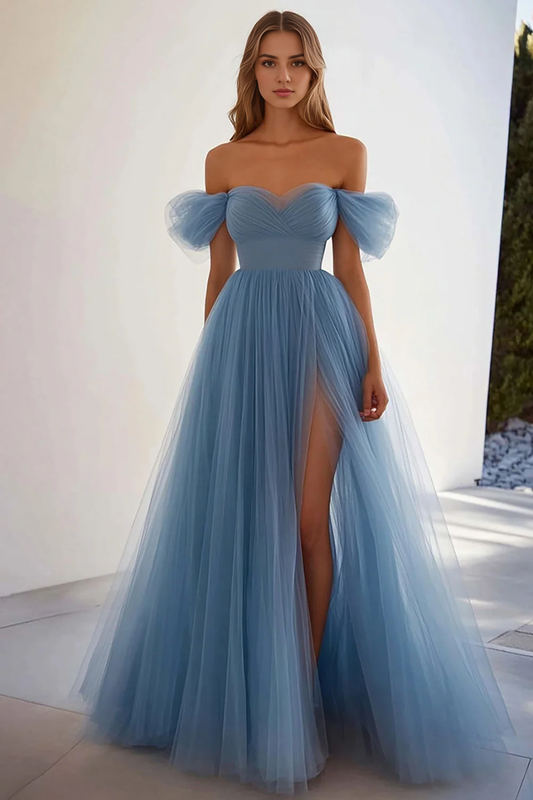 AERBA DRESS Formal Wear Dresses Sweetheart Off Shoulder A Line Pleated Tulle Long Slit Elegant Prom Dress
