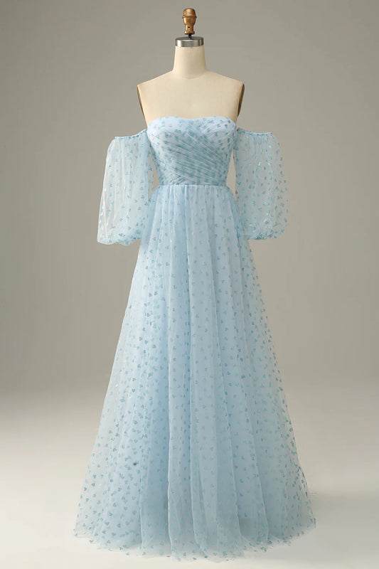AerbaDress Sky Blue Off The Shoulder Prom Dress