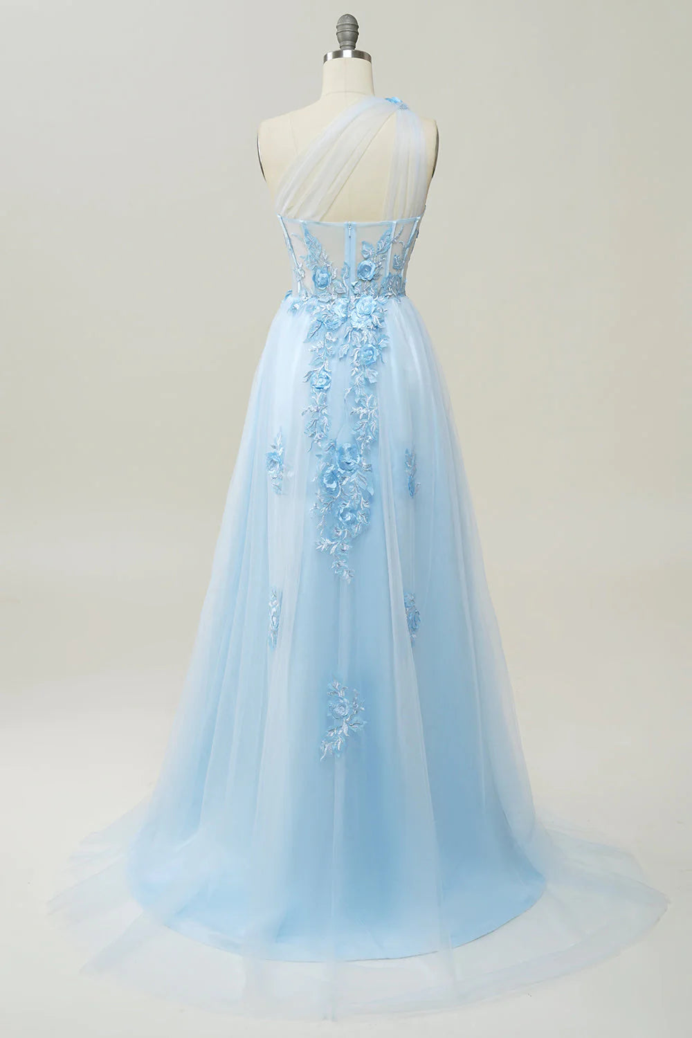 AerbaDress  A Line One Shoulder Long Prom Dress with Appliques
