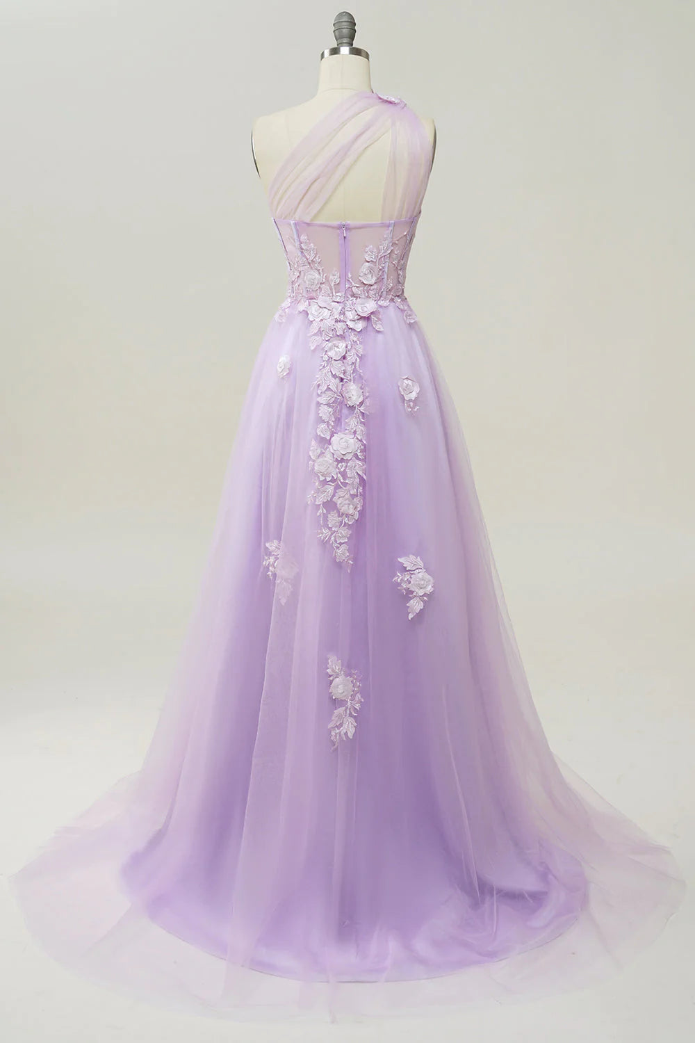 AerbaDress  A Line One Shoulder Long Prom Dress with Appliques