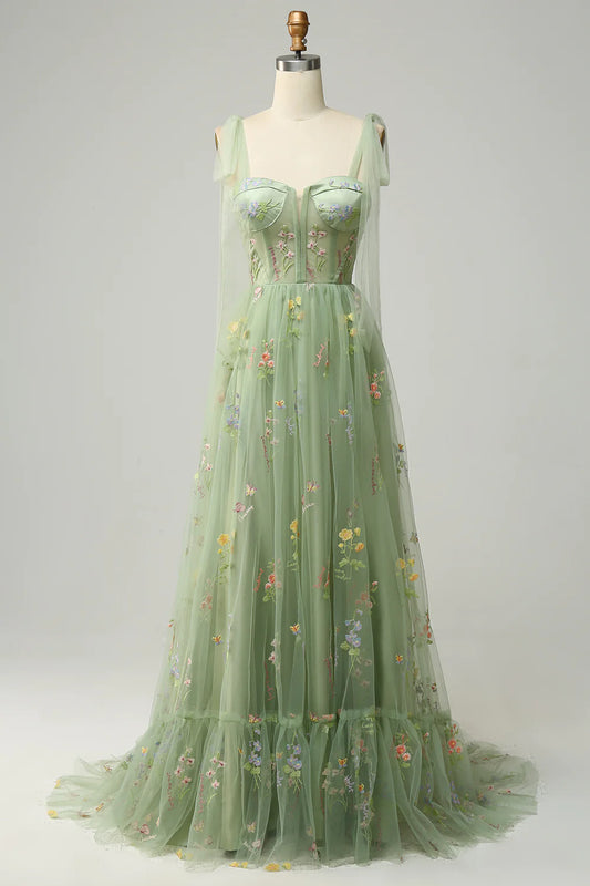 AerbaDress Embroidery Corset Long Prom Dress