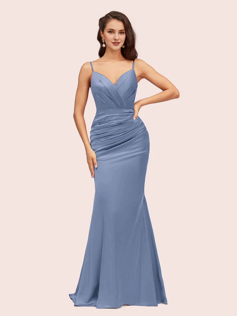 AerbaDress Bridesmaid Dresses Mermaid Spaghetti Straps Soft Satin Online