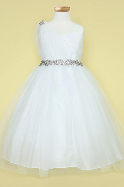 AERBA DRESS Wedding Flower Girl Dresses One Shoulder Tulle Dress Rhinestone Belt Princess Dress