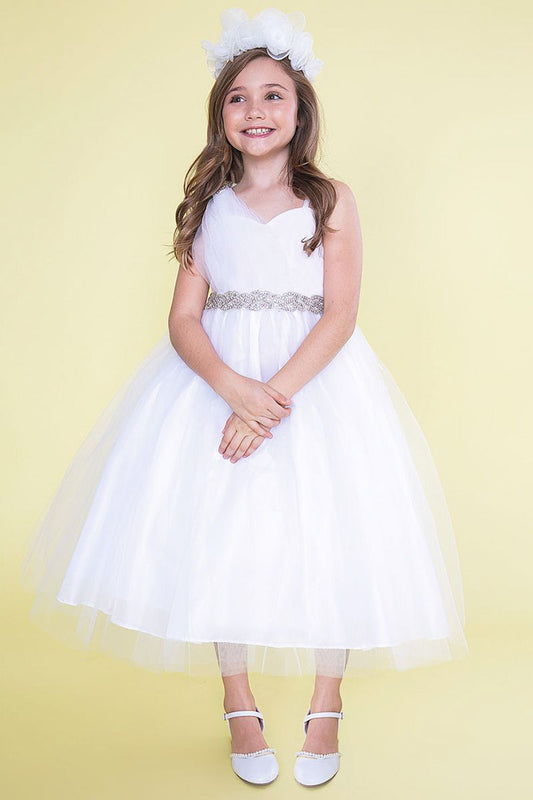 AERBA DRESS Wedding Flower Girl Dresses One Shoulder Tulle Dress Rhinestone Belt Princess Dress