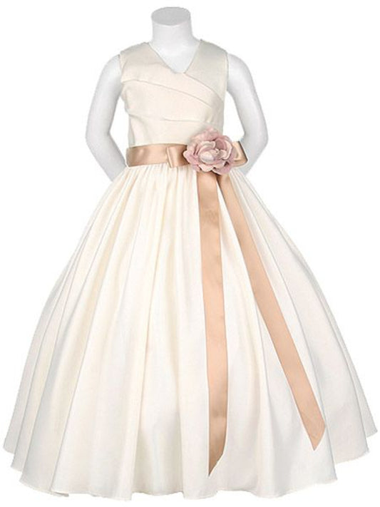 AERBA DRESS Wedding Flower Girl Dresses Sleeveless Satin Flower V-Neck Pleated Girls Princess Dress