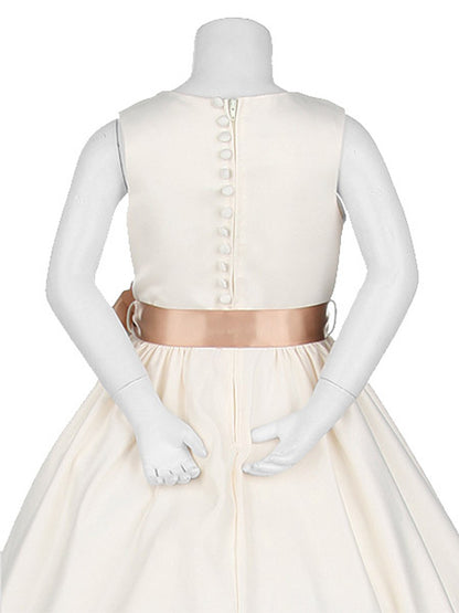 AERBA DRESS Wedding Flower Girl Dresses Sleeveless Satin Flower V-Neck Pleated Girls Princess Dress