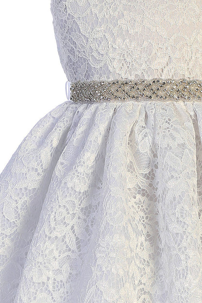 AERBA DRESS Wedding Flower Girl Dresses Shoulder Cap Sleeve Corded Lace Dress Rhinestone Belt Girls Princess Dress