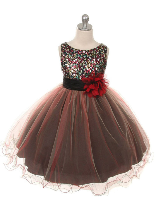 AERBA DRESS Wedding Flower Girl Dresses Round Neck Sleeveless Multi-Colored Sequin Bodice Flower Sash Girls Princess Dress